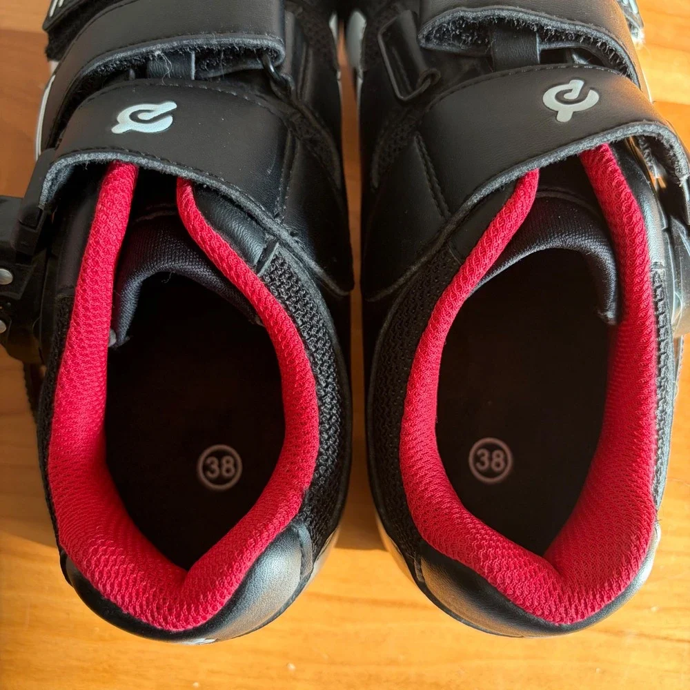 Peloton Cycling Shoes Black Red Indoor Bike Shoes with Cleats Size 38 Mens 5 W 7